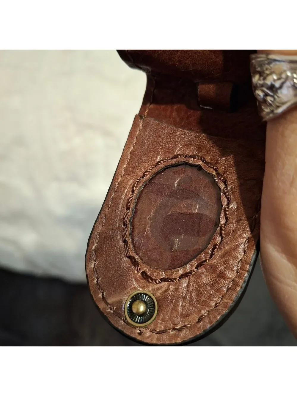 Fossil Brown Leather Hangtag Luggage Tag Key Holder with Brass Accents